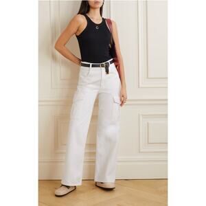 NWT AGOLDE Free People Minka High Rise Wide Leg Cargo Jeans Milkshake White 24
